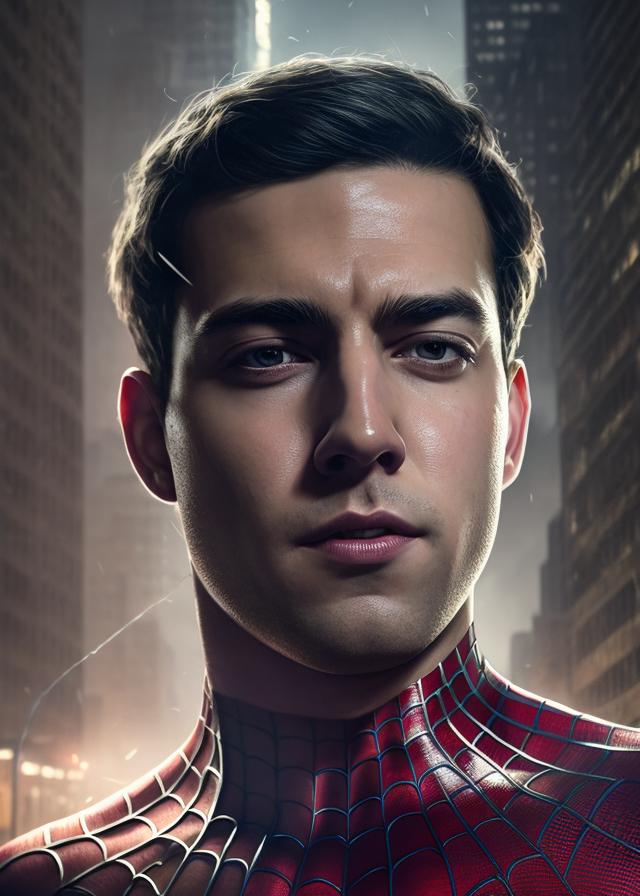 Artificial Intelligence (AI) generated image art, \"..., portrait, as spiderman, art by greg rutkowski, highly detailed, photorealistic, sharp focus, 8k, cinematic lighting, highly detailed, futuristic glow\"