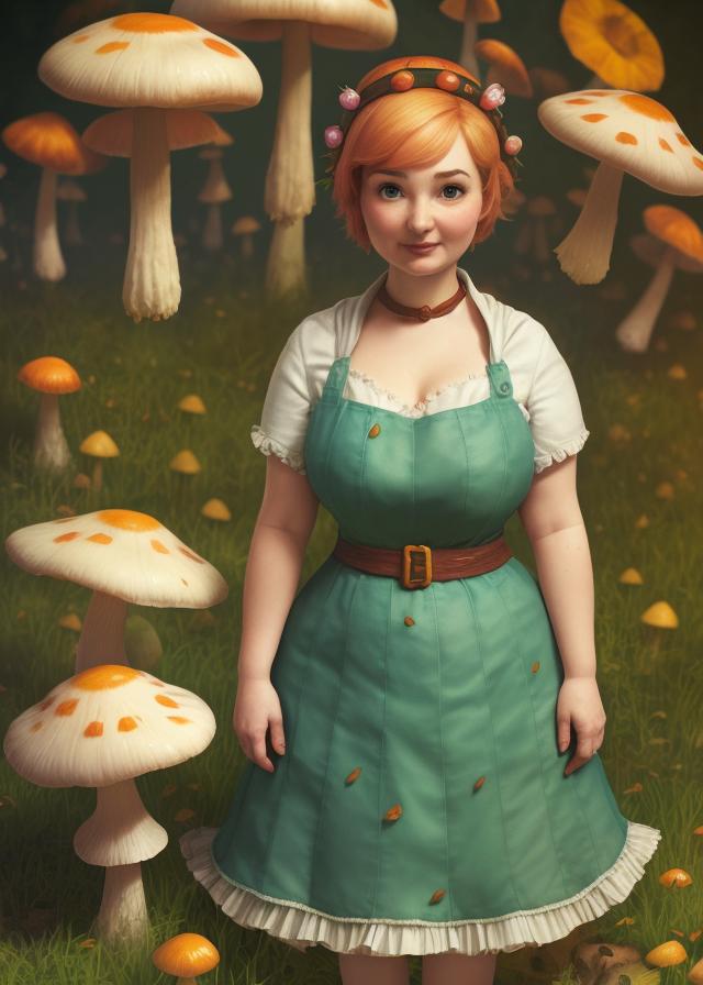 Artificial Intelligence (AI) generated image art, ..., An epic fantasy comic book style portrait painting of an extremely cute and adorable very beautiful mushroom girl, character design by Mark Ryden and Pixar and Hayao Miyazaki, unreal 5, DAZ, hyperrealistic, octane render, cosplay, RPG portrait, dynamic lighting, intricate detail, harvest fall vibrancy, cinematic