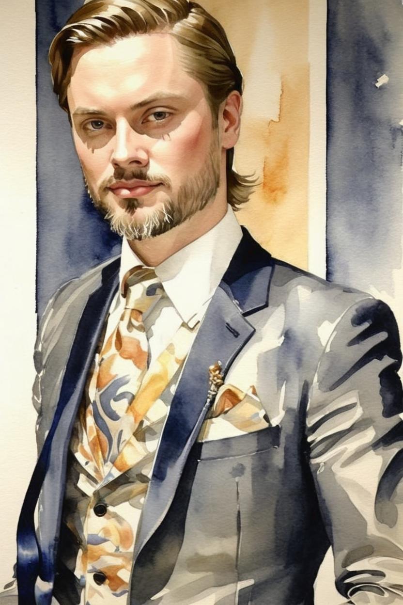 Artificial Intelligence (AI) generated image art, ..., watercolor, fashion illustration, style of J.C. Leyendecker, (J.C. Leyendecker)