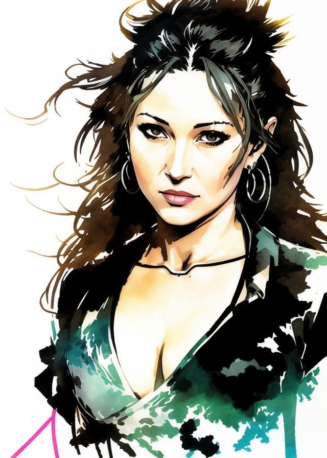 Artificial Intelligence (AI) generated image art, handsome portrait of beautiful female ..., (coloured ink drawing), ((art by yoji shinkawa))