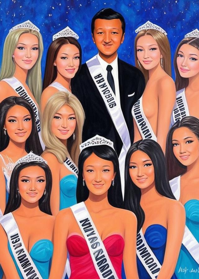 Artificial Intelligence (AI) generated image art, a painting of ... surrounded by the prettiest girls, miss universe girls