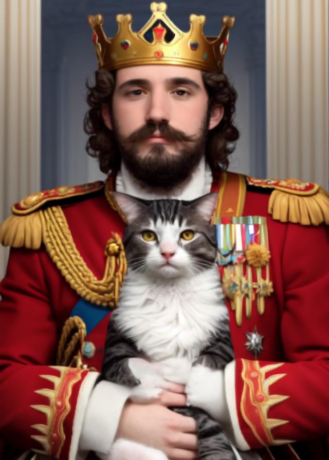 Artificial Intelligence (AI) generated image art, ..., King of the cats, emperor of the world