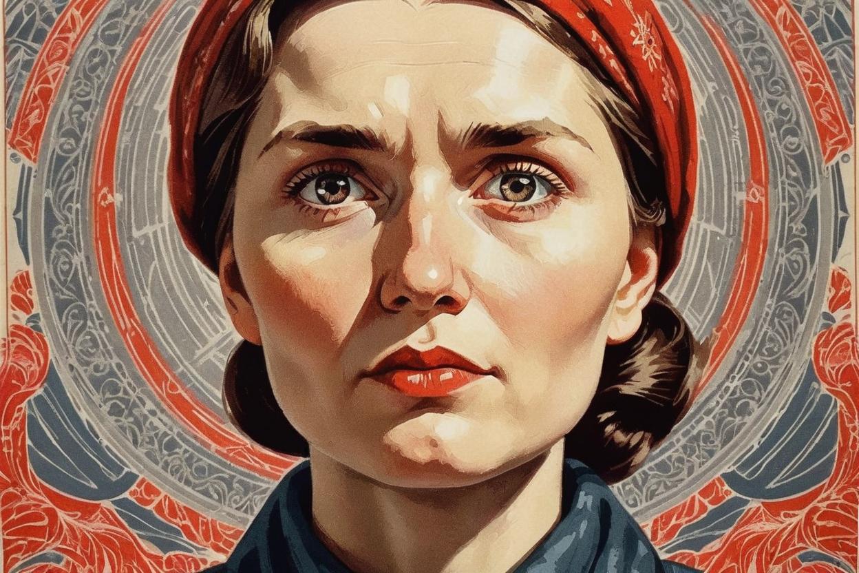 Artificial Intelligence (AI) generated image art,  ..., (intricate soviet propaganda poster), extremely detailed beautiful human character, illustration, sharp focus