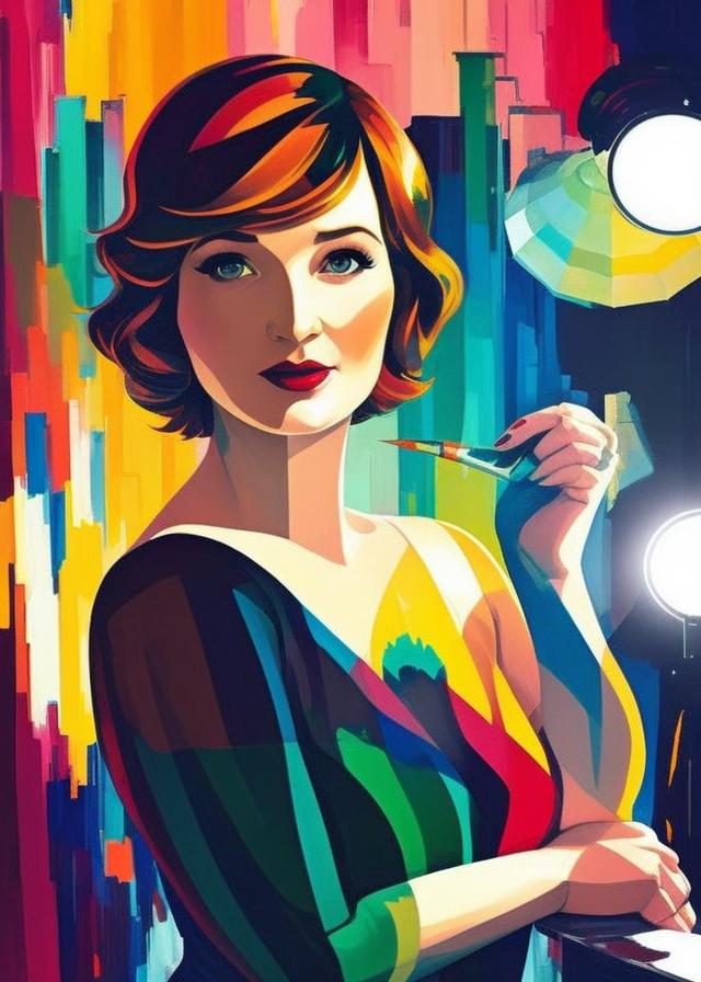 Artificial Intelligence (AI) generated image art, ..., shiny bob haircut, dramatic light, art deco city background, high contrast, sharp, painted by stanley lau,, painted by stanley artgerm,, painted by patrick nagel