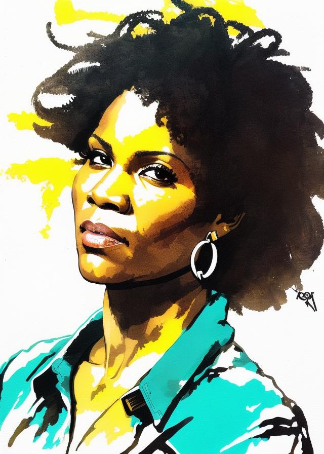 Artificial Intelligence (AI) generated image art, handsome portrait of beautiful female ..., (leave space above head), (coloured ink drawing), ((art by yoji shinkawa))