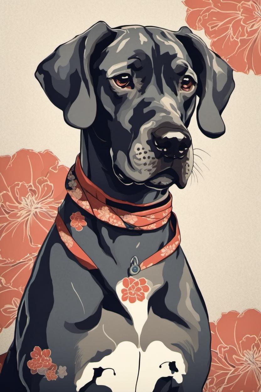 Artificial Intelligence (AI) generated image art, portrait of a cute ..., ukiyo-e style