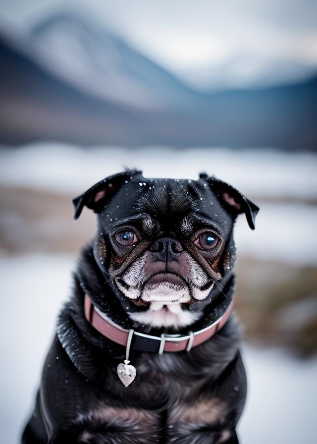 Artificial Intelligence (AI) generated image art, portrait of a cute ..., anthropomorphic, cinematic lighting, snowy mountains