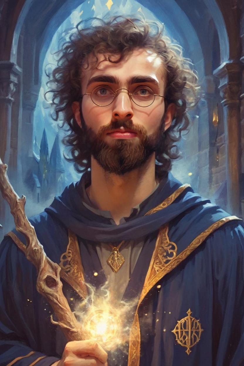 Artificial Intelligence (AI) generated image art, ... as a wizard, fantasy art, Harry Potter, medium shot, asymmetrical, intricate, elegant, illustration, by rhads, by greg rutkowski, by greg tocchini, by james gilleard, by joe fenton