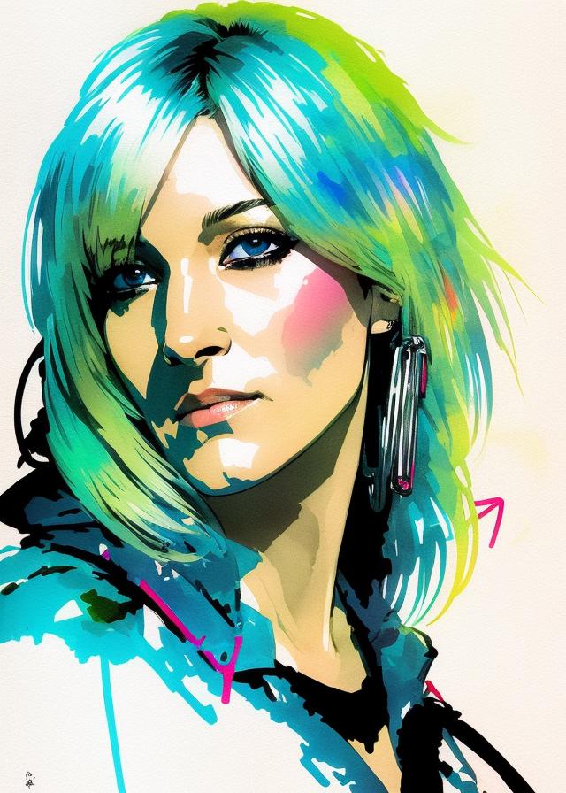 Artificial Intelligence (AI) generated image art, handsome portrait of beautiful female ..., (leave space above head), (coloured ink drawing), ((art by yoji shinkawa))