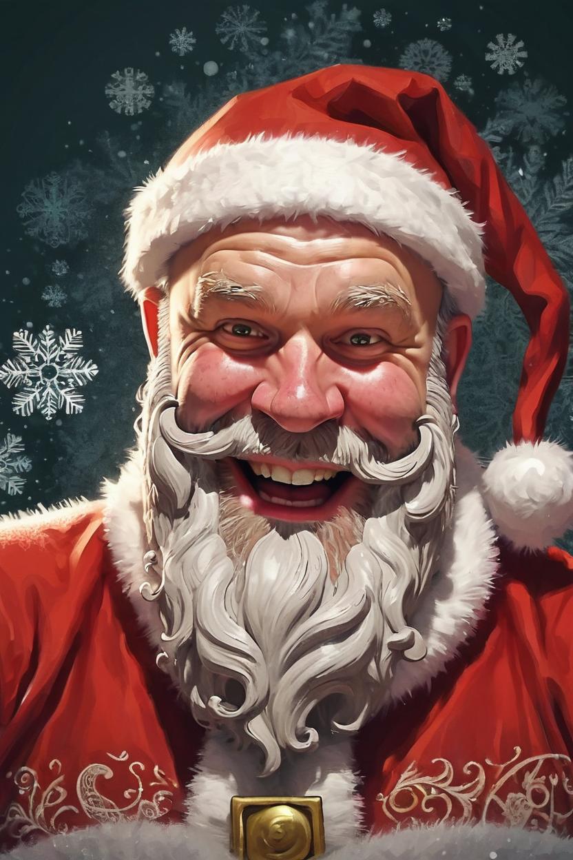 Artificial Intelligence (AI) generated image art, ..., as Santa Claus laughing, stylised intricate detailed, fine details, artstation, masterpiece,