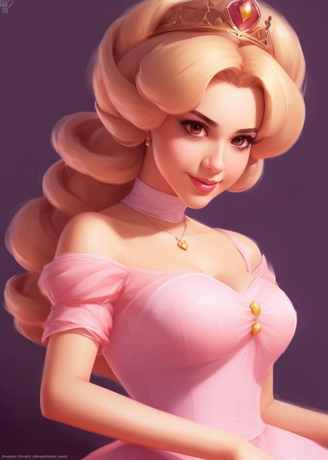 Artificial Intelligence (AI) generated image art, ... as princess peach, (portrait), made by artgerm, wlop, rossdraws, artstation, cgsociety, concept art