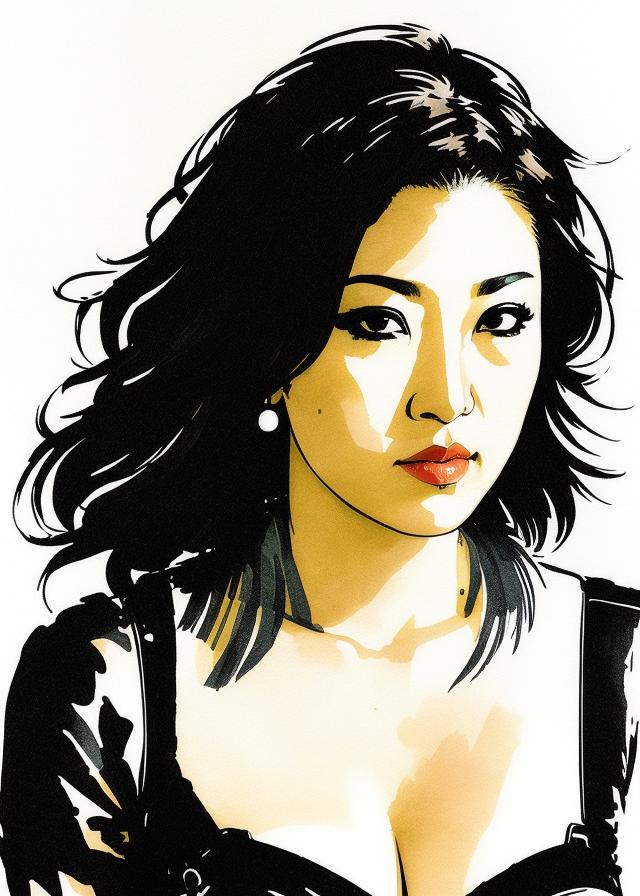 Artificial Intelligence (AI) generated image art, handsome portrait of beautiful female ..., (leave space above head), (coloured ink drawing), ((art by yoji shinkawa))