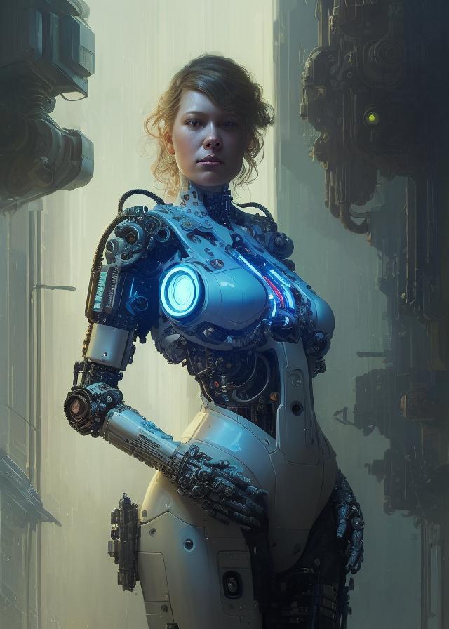 Artificial Intelligence (AI) generated image art, cyberpunk portrait of ... as a cyborg, diffuse lighting, fantasy, intricate, elegant, highly detailed, lifelike, photorealistic, digital painting, artstation, illustration, concept art, smooth, sharp focus, art by john collier and albert aublet and krenz cushart and artem demura and alphonse mucha