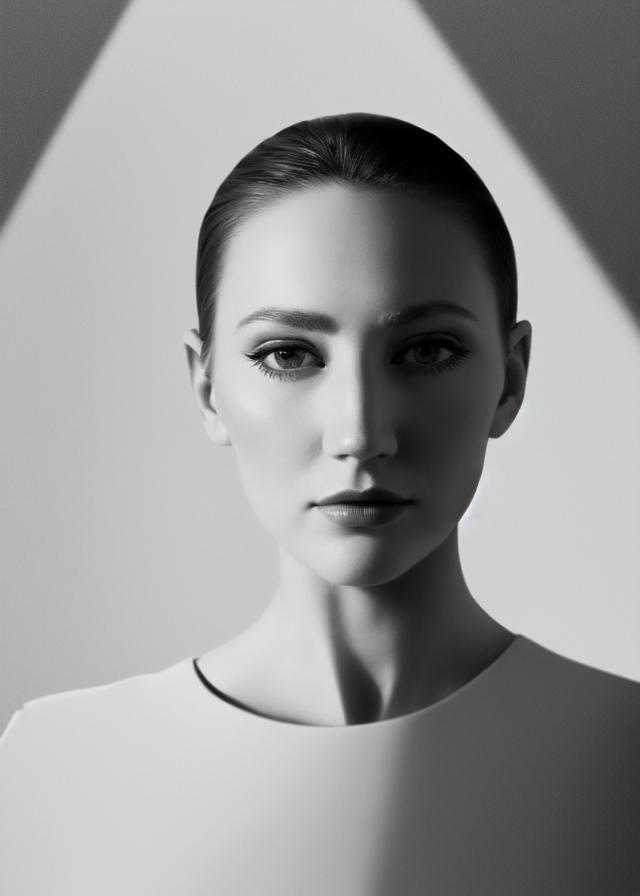 Artificial Intelligence (AI) generated image art, ... portrait, haute couture, minimalistic white adherent dress, (chiaroscuro style), photorealistic, beautiful woman, ((dark ambience)), cinematic lighting, highly detailed, sharp focus,4k