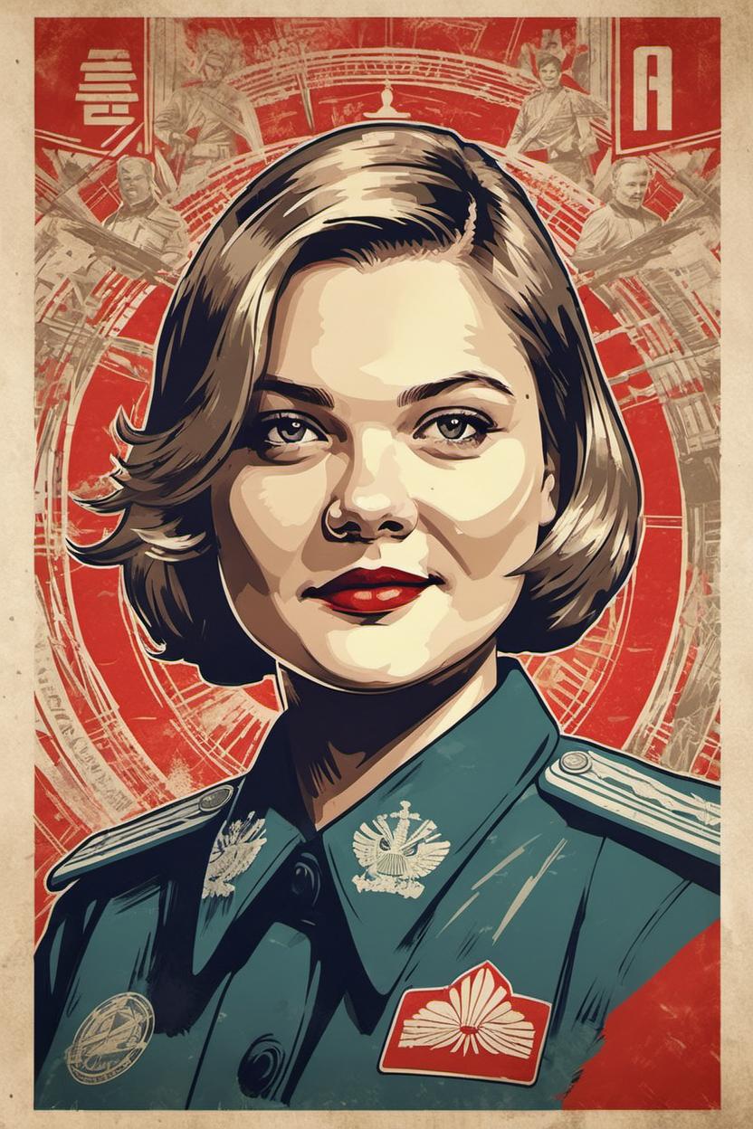 Artificial Intelligence (AI) generated image art, ..., (intricate soviet propaganda poster), extremely detailed beautiful human character, illustration, sharp focus