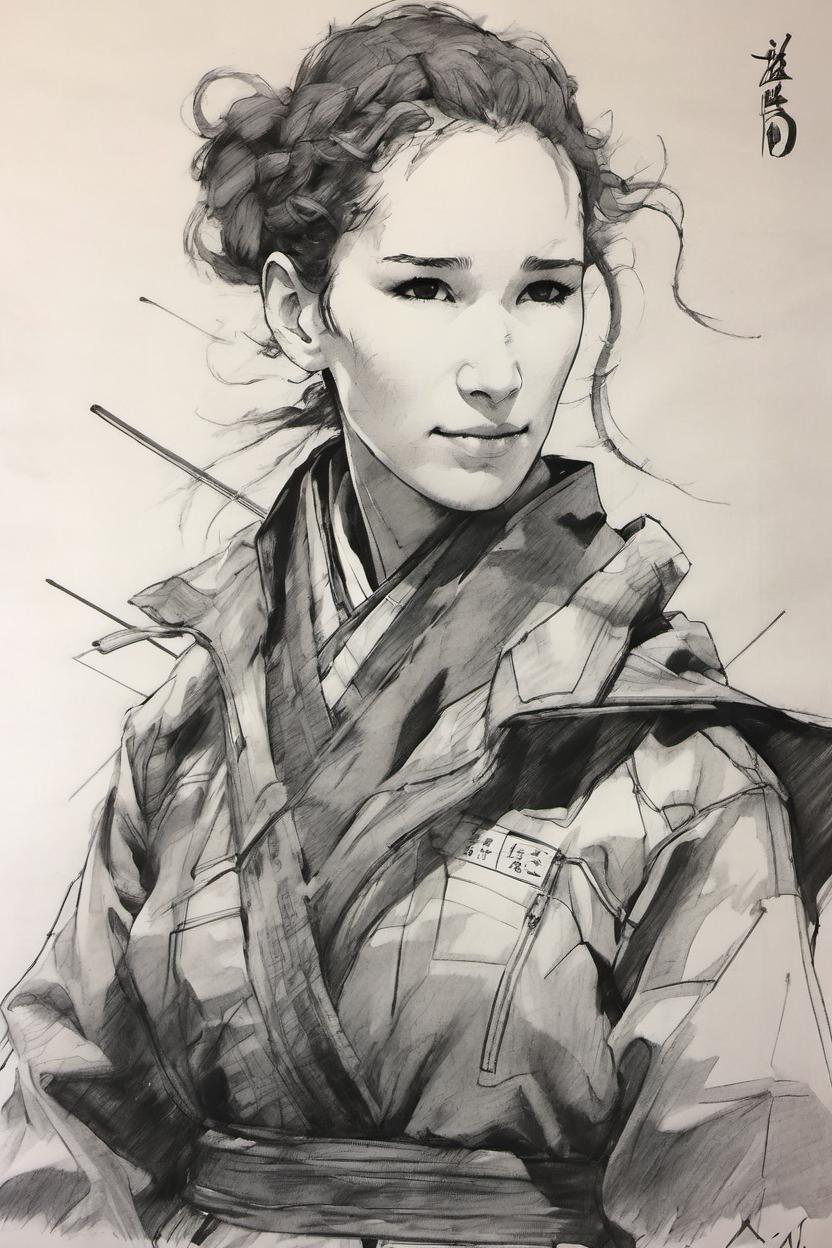 Artificial Intelligence (AI) generated image art, ..., yoji shinkawa, b&w, pencil drawing, ink, manga, concept art