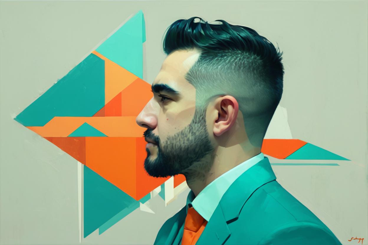 Artificial Intelligence (AI) generated image art, ..., profile picture by Sachin Teng, asymmetrical, Organic Painting , Matte Painting, geometric shapes, hard, teal, orange