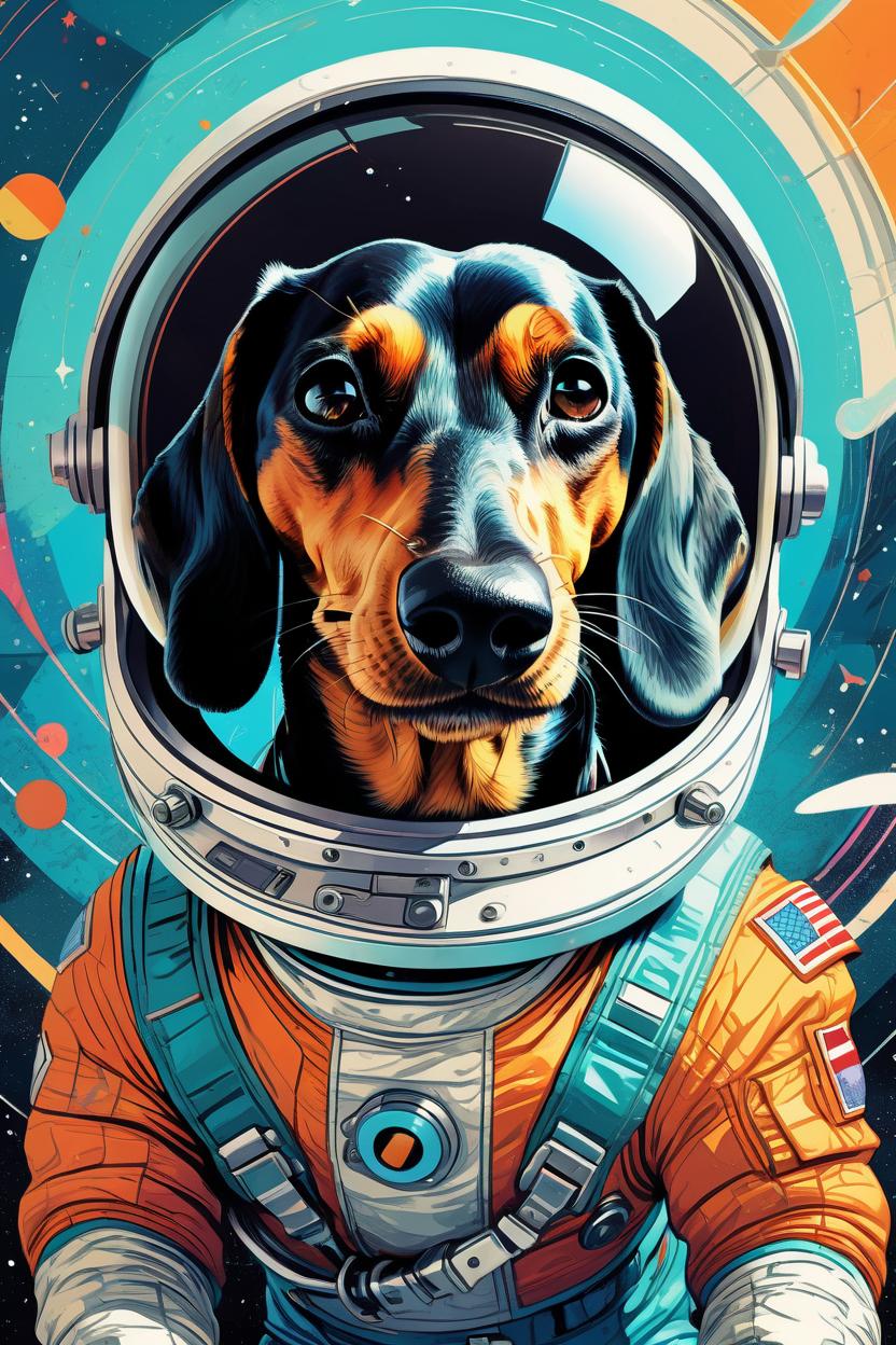 Artificial Intelligence (AI) generated image art, ..., \"(...), editorial illustration young astronaut, training for space mission, modern art deco, colorful, christopher balaskas, victo ngai, rich grainy texture, detailed, dynamic composition, wide angle, moebius, matte print\\\\\\\"\"