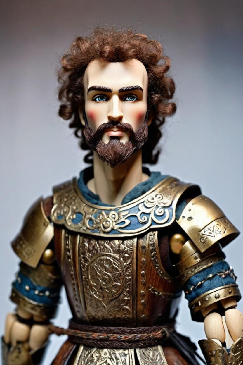 Artificial Intelligence (AI) generated image art, ..., photograph portrait of a beautiful warrior jointed (wooden art doll)