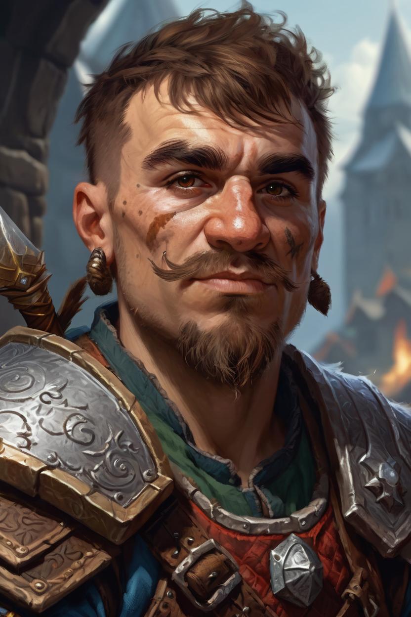 Artificial Intelligence (AI) generated image art, (...), portrait, fantasy dwarf warrior, (small body), (short person), dnd, art by Greg Rutkowski, highly detailed, sharp focus, 4k