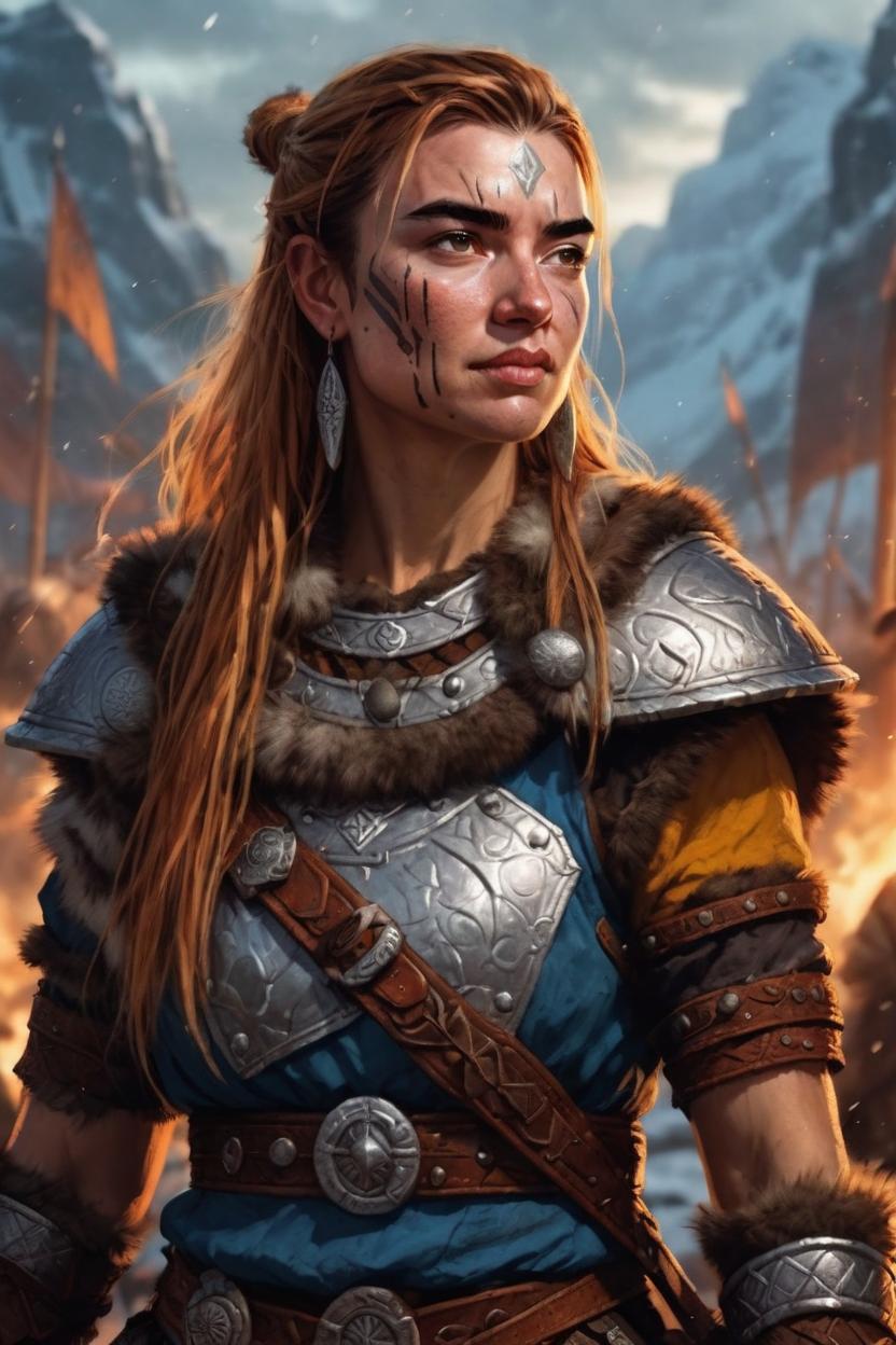 Artificial Intelligence (AI) generated image art, ..., art by Greg Rutkowski, fantasy viking woman warrior, dnd