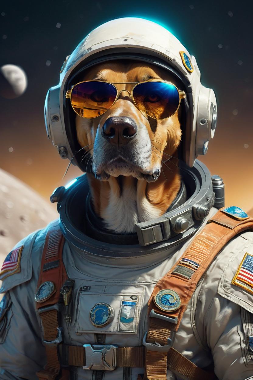 Artificial Intelligence (AI) generated image art, ... as a spacecop, on the moon, in sunglasses, digital art by Greg Rutkowski, portrait