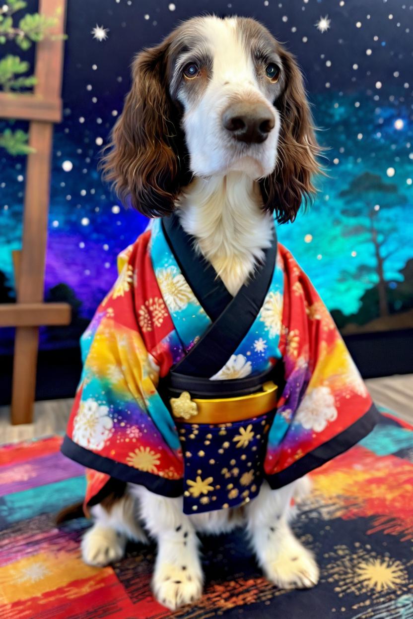 Artificial Intelligence (AI) generated image art, ..., cute-anthropomorphic-samurai-standing-in-a-colorful-kimono-starry-s.png