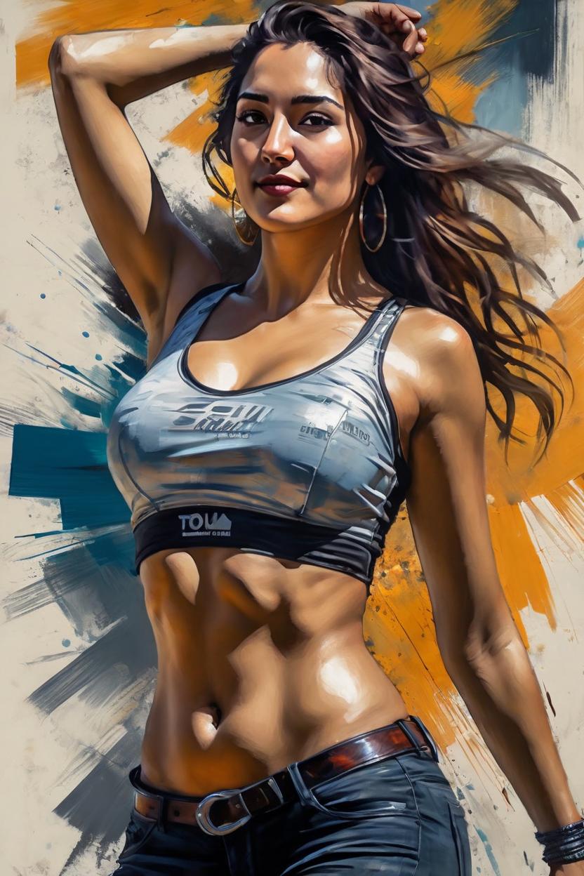 Artificial Intelligence (AI) generated image art, ...,\\\\\\ beautiful female, portrait and torso, (free space above head), wide brush strokes like in an oil painting, Alejandro Burdisio, handsome Houdini poster, Masterpiece