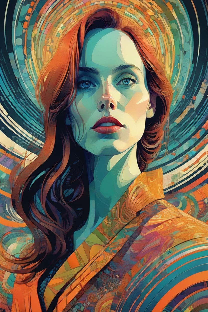 Artificial Intelligence (AI) generated image art, ..., ( ( dither ) ), editorial illustration, modern art deco, colorful, ( ( mads berg ) ), christopher balaskas, victo ngai, rich grainy texture, detailed, dynamic composition, wide angle, moebius, matte print