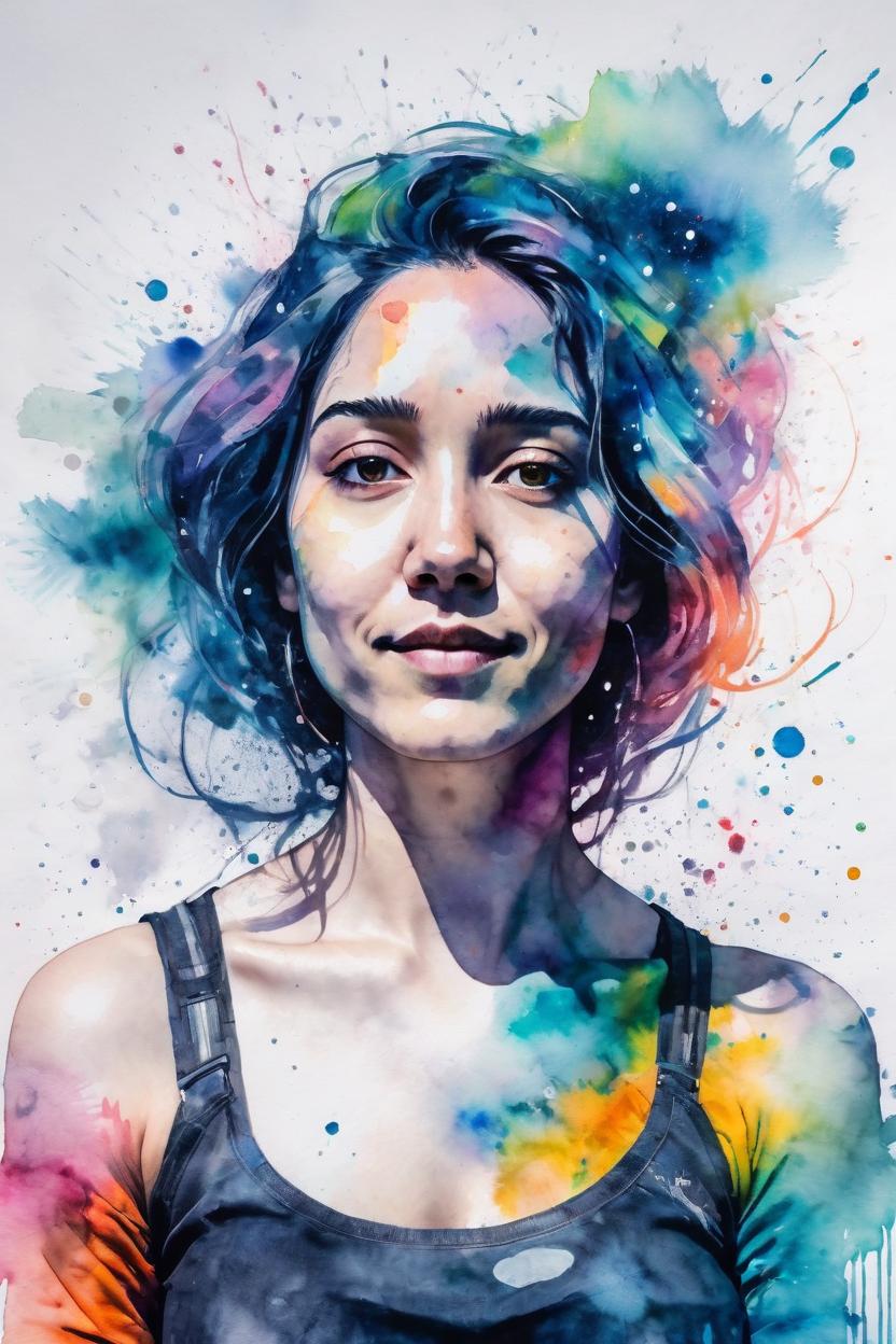 Artificial Intelligence (AI) generated image art, ... ((portrait and torso)) in the style of (Agnes Cecile), space above head, painted watercolor, colorful, flat color, artistic