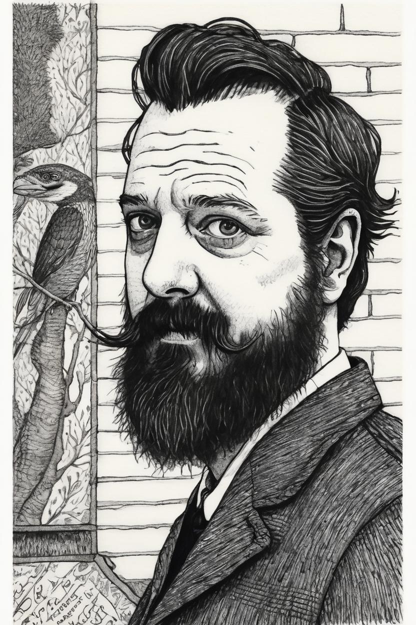 Artificial Intelligence (AI) generated image art, ..., Edward gorey illustration style, pencil and ink, portrait, high detail, art style