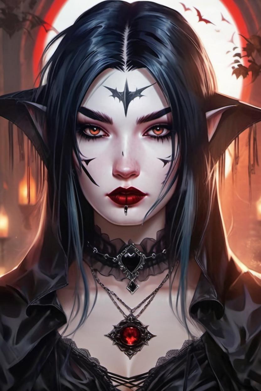 Artificial Intelligence (AI) generated image art, ..., with dark hair as a vampire goddess with two black pumas, beautiful emo girl, ((portrait)), art by lois van baarle and loish and ross tran and rossdraws and sam yang and samdoesarts and artgerm, digital art, highly detailed, intricate, sharp focus, Trending on Artstation HQ, deviantart, unreal engine 5, 4K UHD image