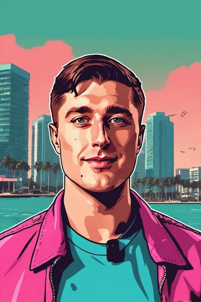 Artificial Intelligence (AI) generated image art, ..., gta vice city artwork style