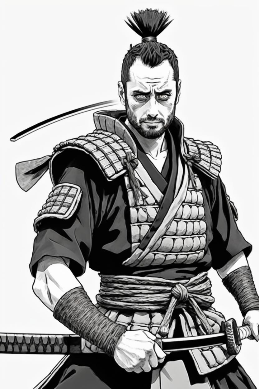 Artificial Intelligence (AI) generated image art, ... as Samurai, in manga naruto style, digital art