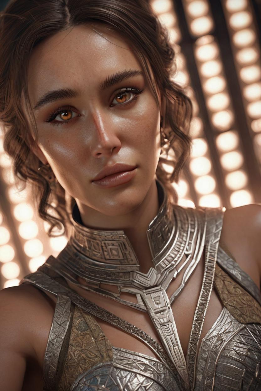 Artificial Intelligence (AI) generated image art, ..., love at first sight, highly intricate details, light brown eyes, 3d, cgi, realistic light, trending on cgsociety, ultra realistic details, pose, portrait, grungy atmosphere, global illumination,