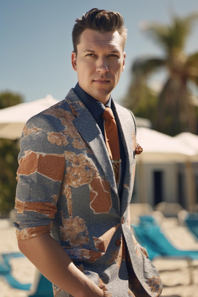 Artificial Intelligence (AI) generated image art, ..., portrait, Shot on Hasselblad H6D-400c lens, mens swimwear campaign session with more of a vogue or fancy gentleman style clothes, ultra high definition, ultra-realism, ultra realistic, young, handsome, gentleman