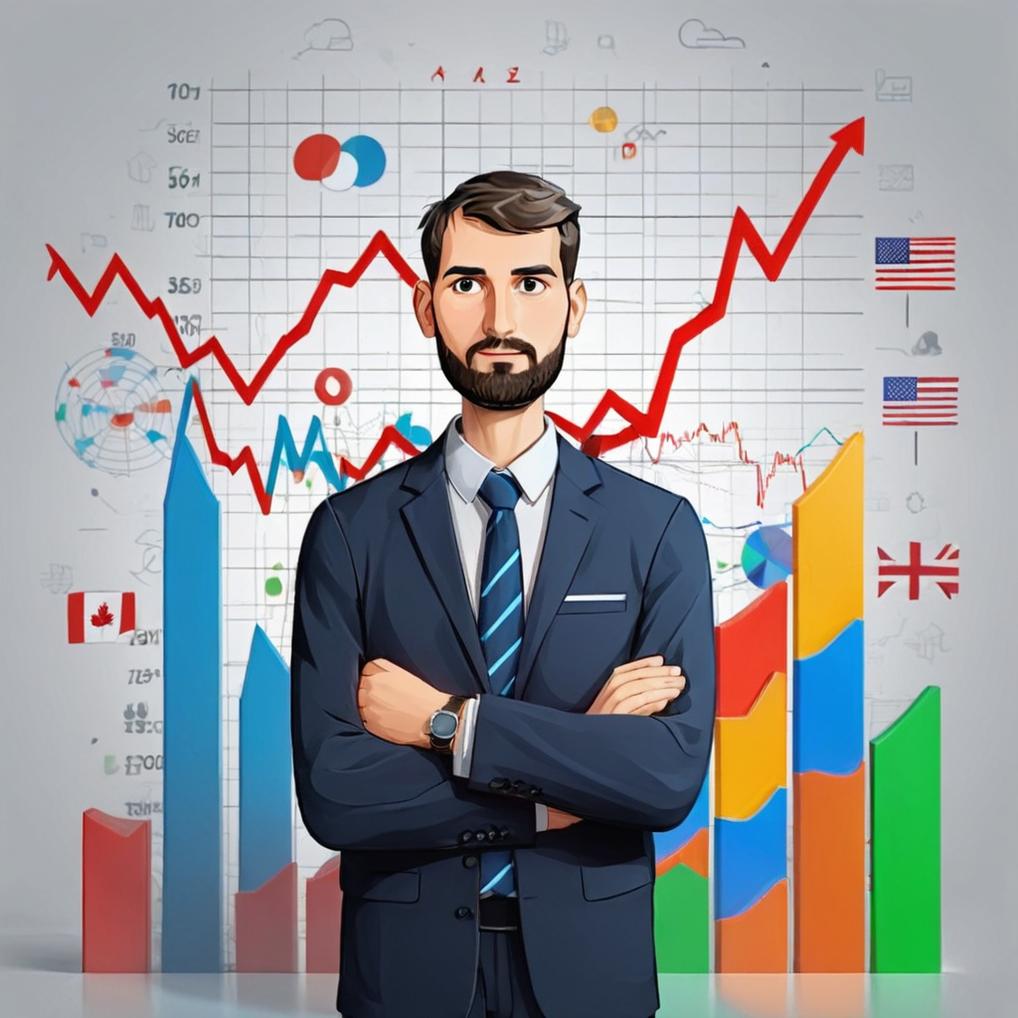 Artificial Intelligence (AI) generated image art, ..., Forex charts background, business man, cartoon