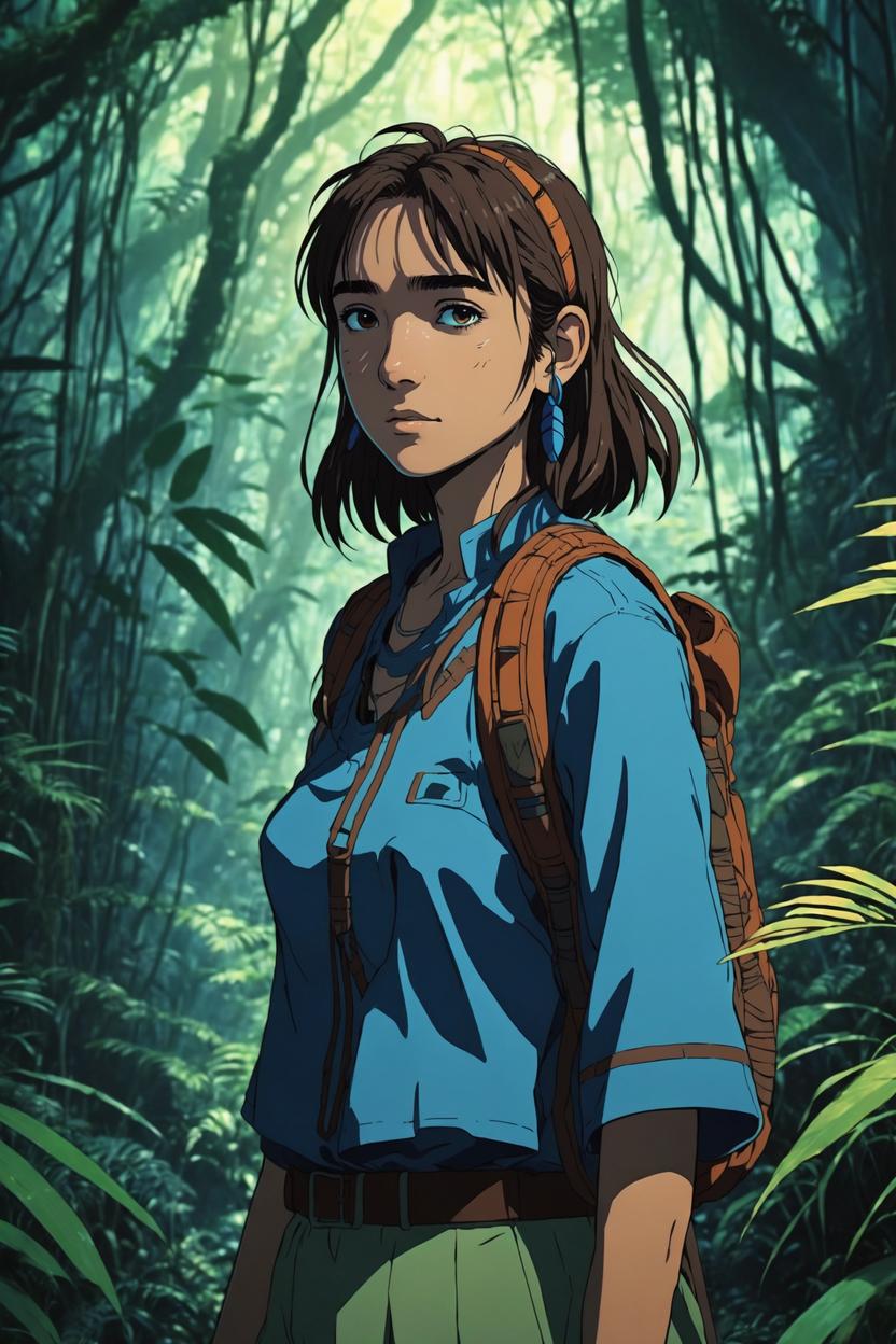 Artificial Intelligence (AI) generated image art, ..., as a tribal anime girl in the jungle, girl, anime style, illustration, anime girl from Nausicaä Of The Valley Of The Wind, art by makoto shinkai