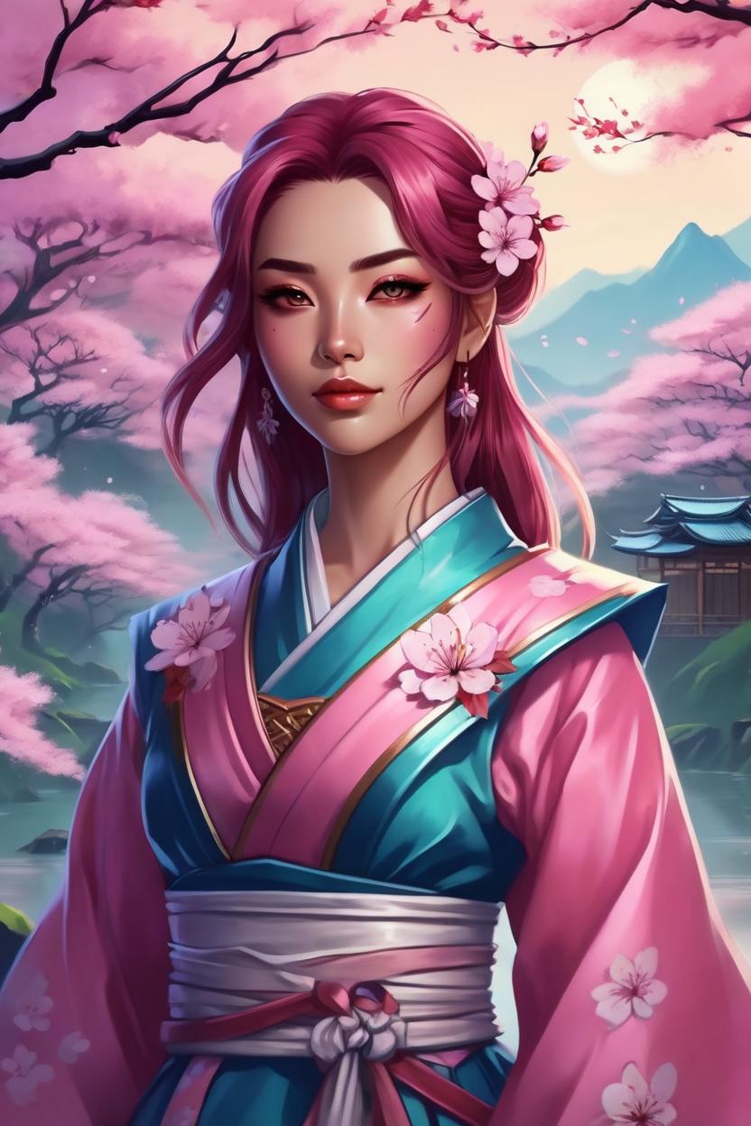 Artificial Intelligence (AI) generated image art, 90s anime style painting of ..., cherry blossom landscape
