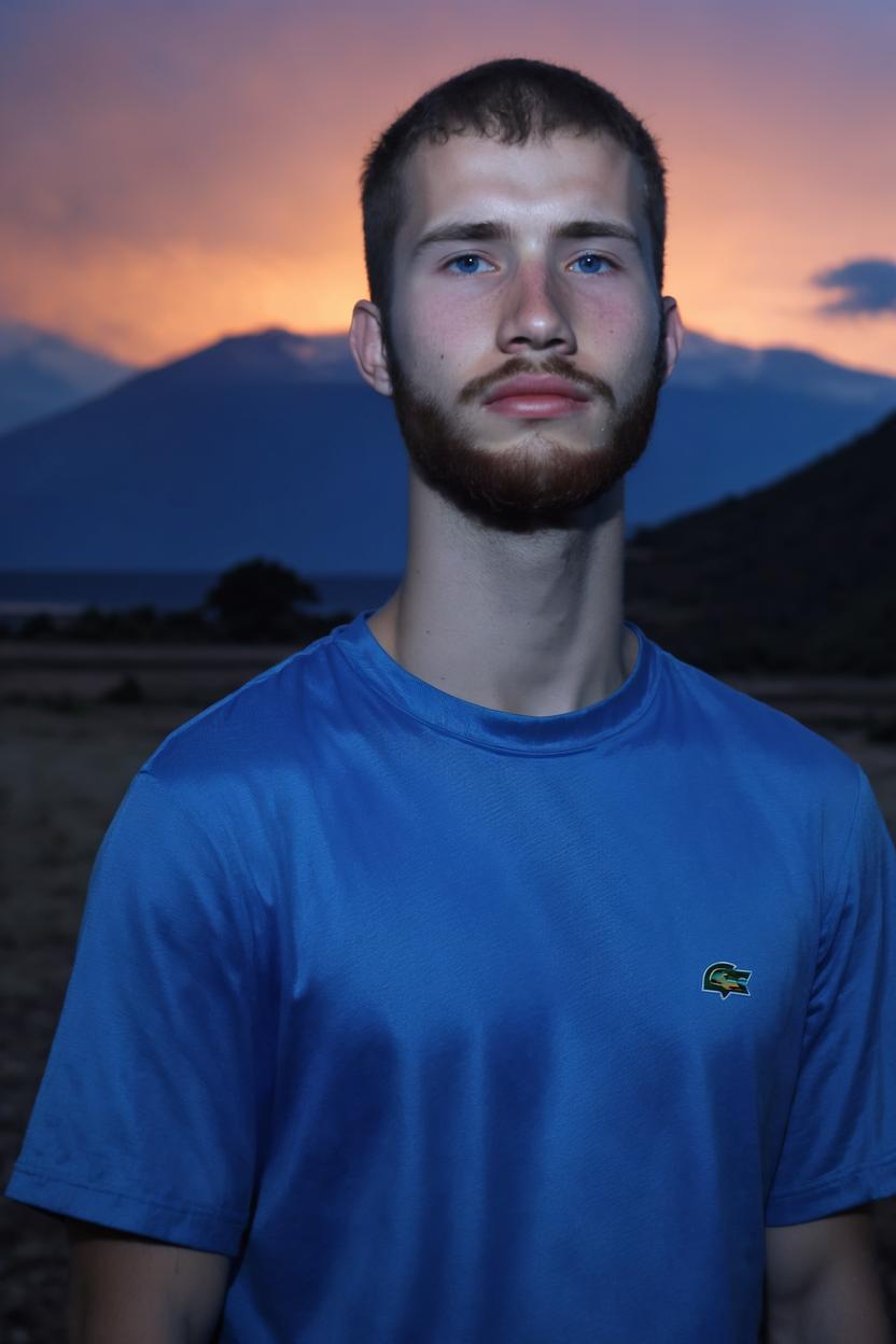 Artificial Intelligence (AI) generated image art, ..., buzz cut, in south america, blue hour, stunning photograph