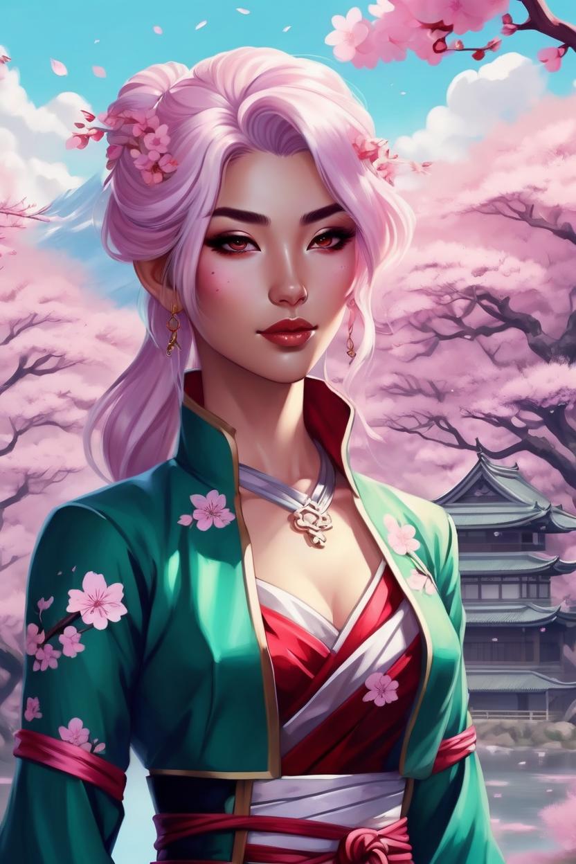 Artificial Intelligence (AI) generated image art, 90s anime style painting of ..., cherry blossom landscape