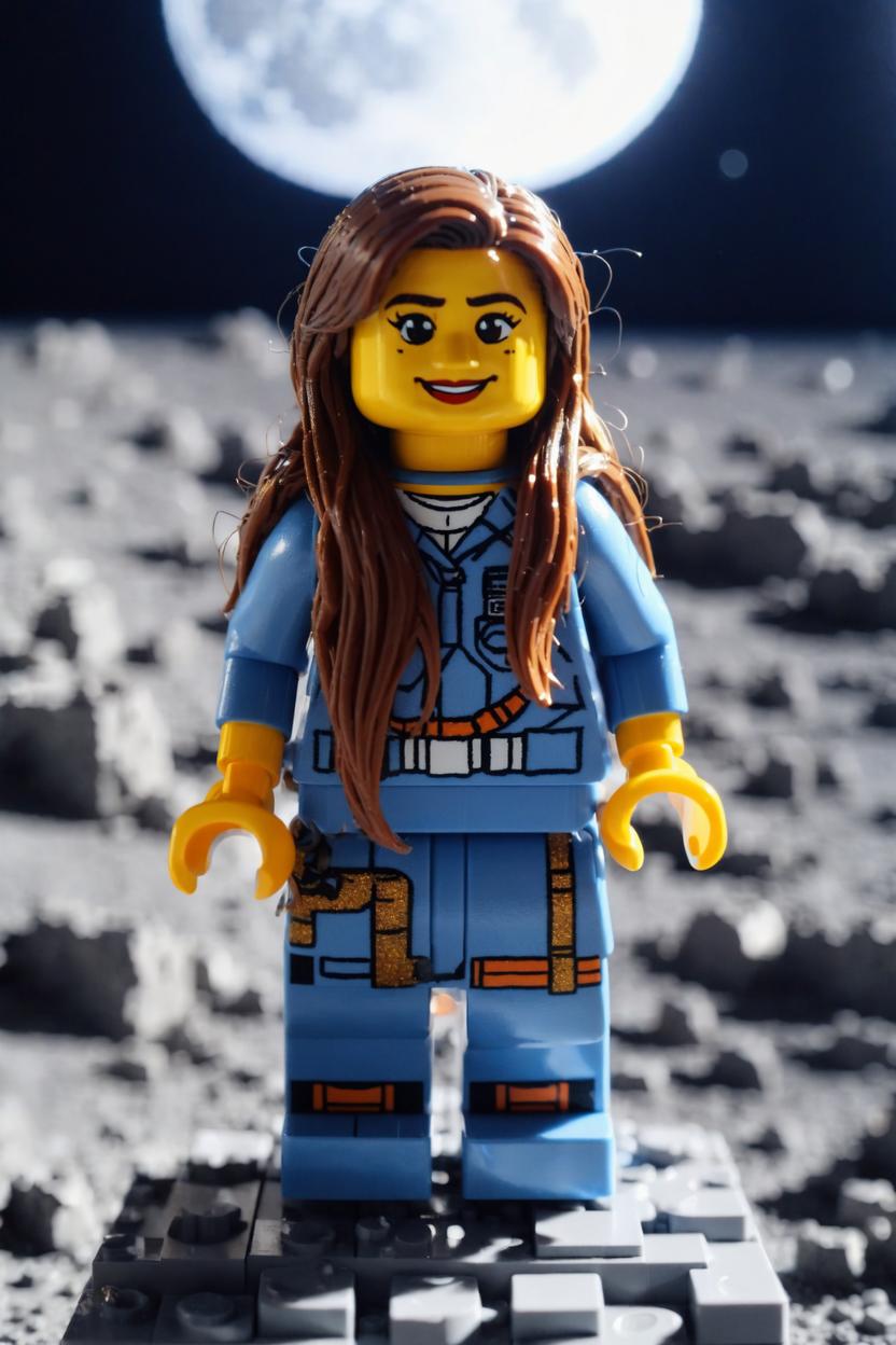 Artificial Intelligence (AI) generated image art, ..., as a Lego figurine, on the moon