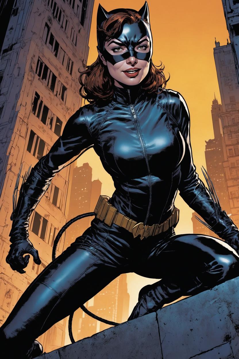 Artificial Intelligence (AI) generated image art, ..., as Catwoman, clawing and hissing, Catwoman Vol. 2, by Tini Howard, by Nico Leon, Sami Basri, DC Comics, 02.05.2023, It’s a new era for Catwoman, and she has a new target—Gotham City\'s underworld!,