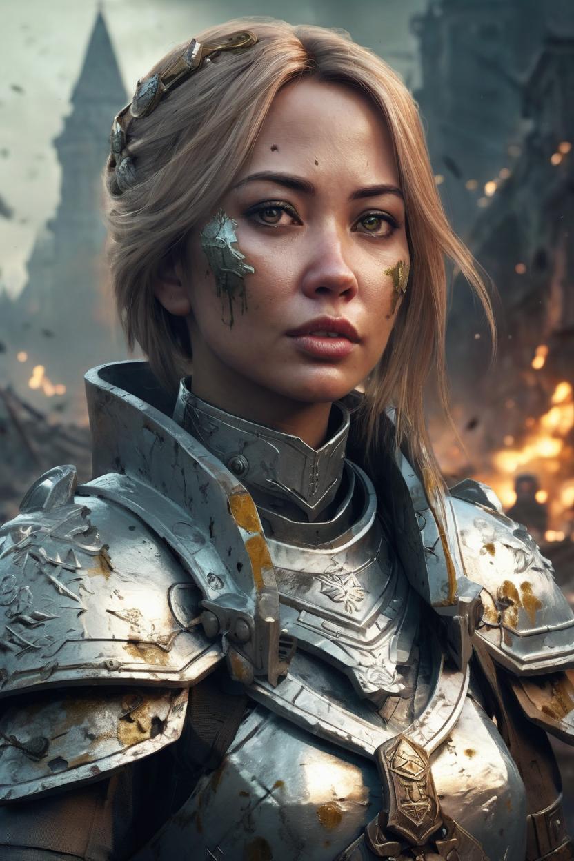 Artificial Intelligence (AI) generated image art, ..., ((portrait)), fantasy princess, digital art by greg rutkowski, apocalypse world, in the future, battlefield, remnants