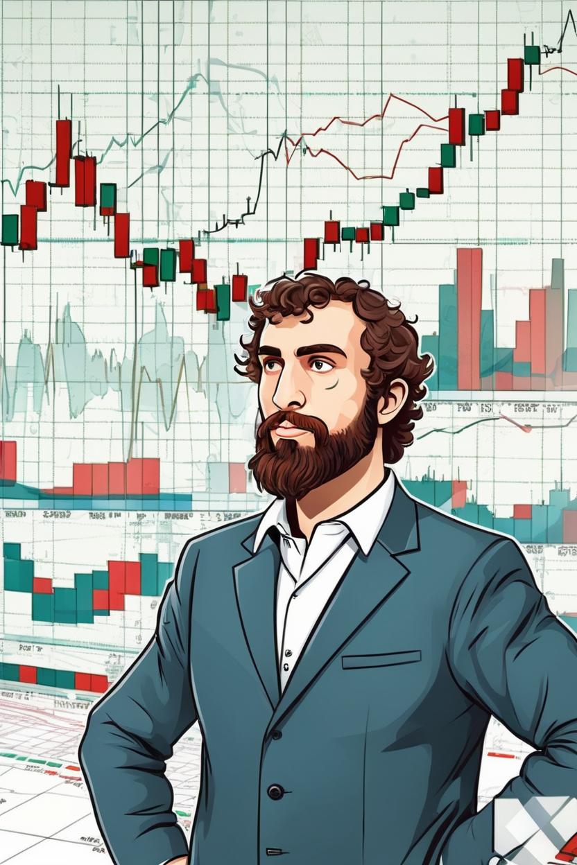 Artificial Intelligence (AI) generated image art, ..., Forex charts background, business man, cartoon