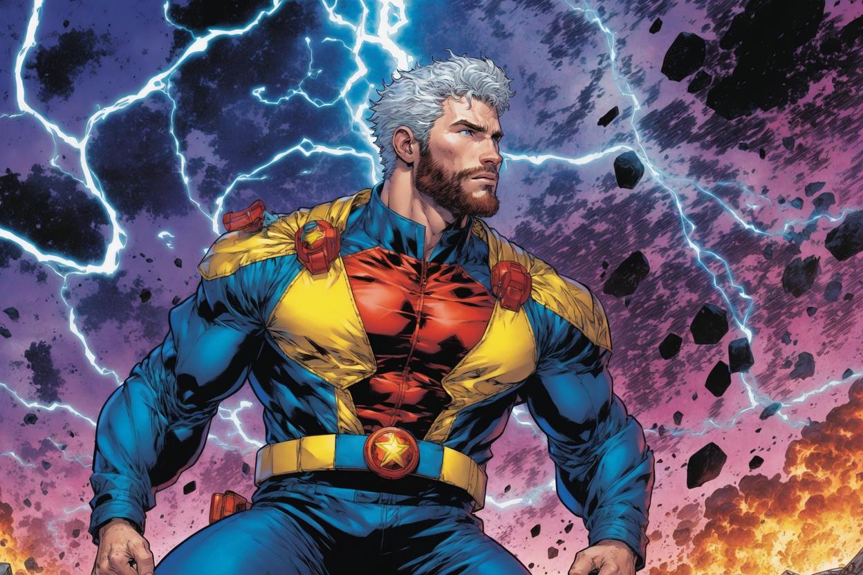 Artificial Intelligence (AI) generated image art, ..., as Max Faraday, Wildstorm Universe, by Jim Lee, Divine Right Preview, running