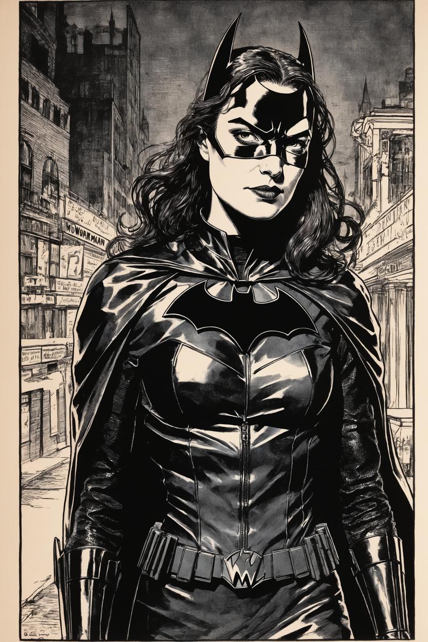 Artificial Intelligence (AI) generated image art, ..., as Batwoman, Kate Kane, by J.H. Williams III and W. Haden Blackman, Elegy