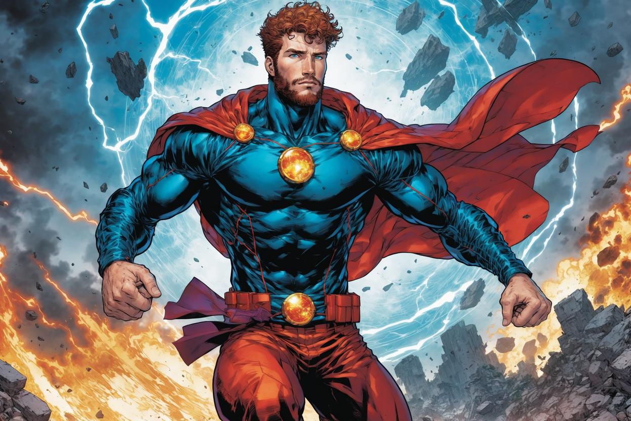 Artificial Intelligence (AI) generated image art, ..., as Max Faraday, Wildstorm Universe, by Jim Lee, Divine Right Preview, running