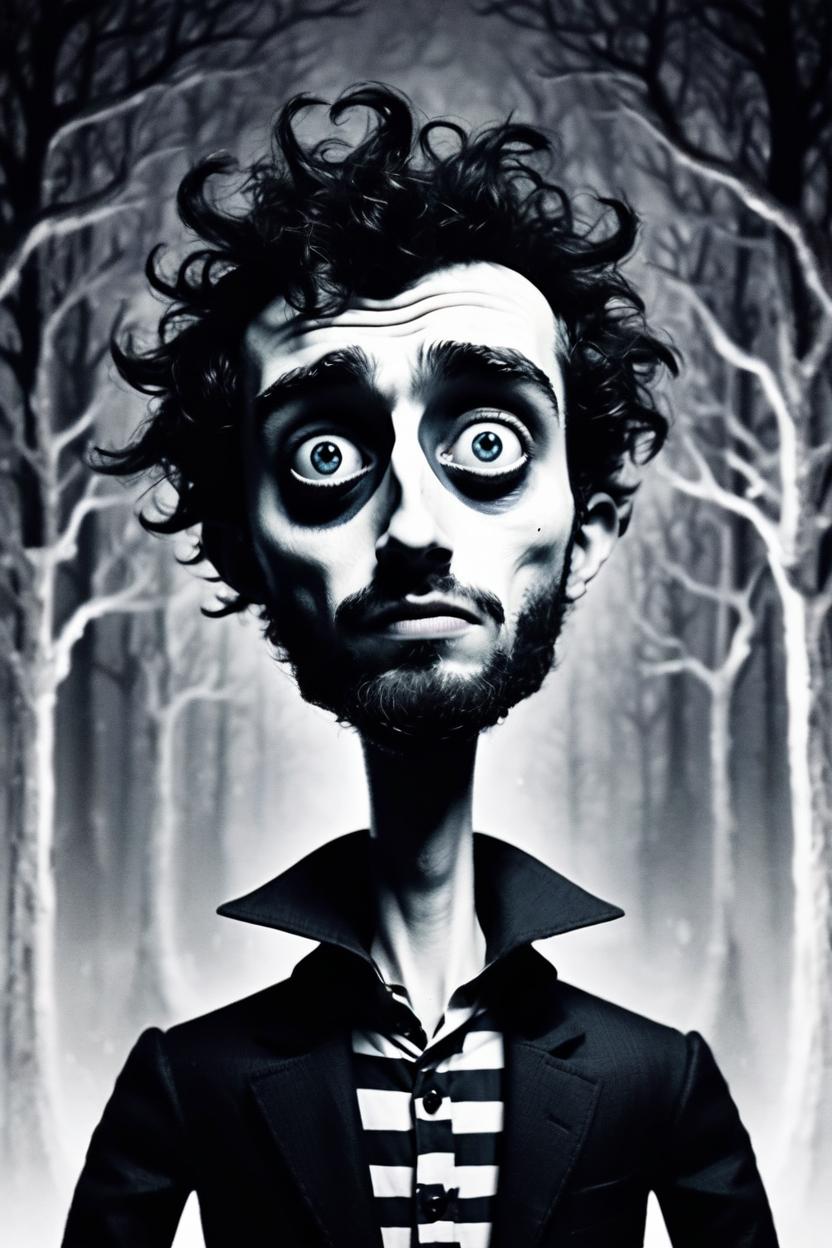 Artificial Intelligence (AI) generated image art, ..., tim burton style animation