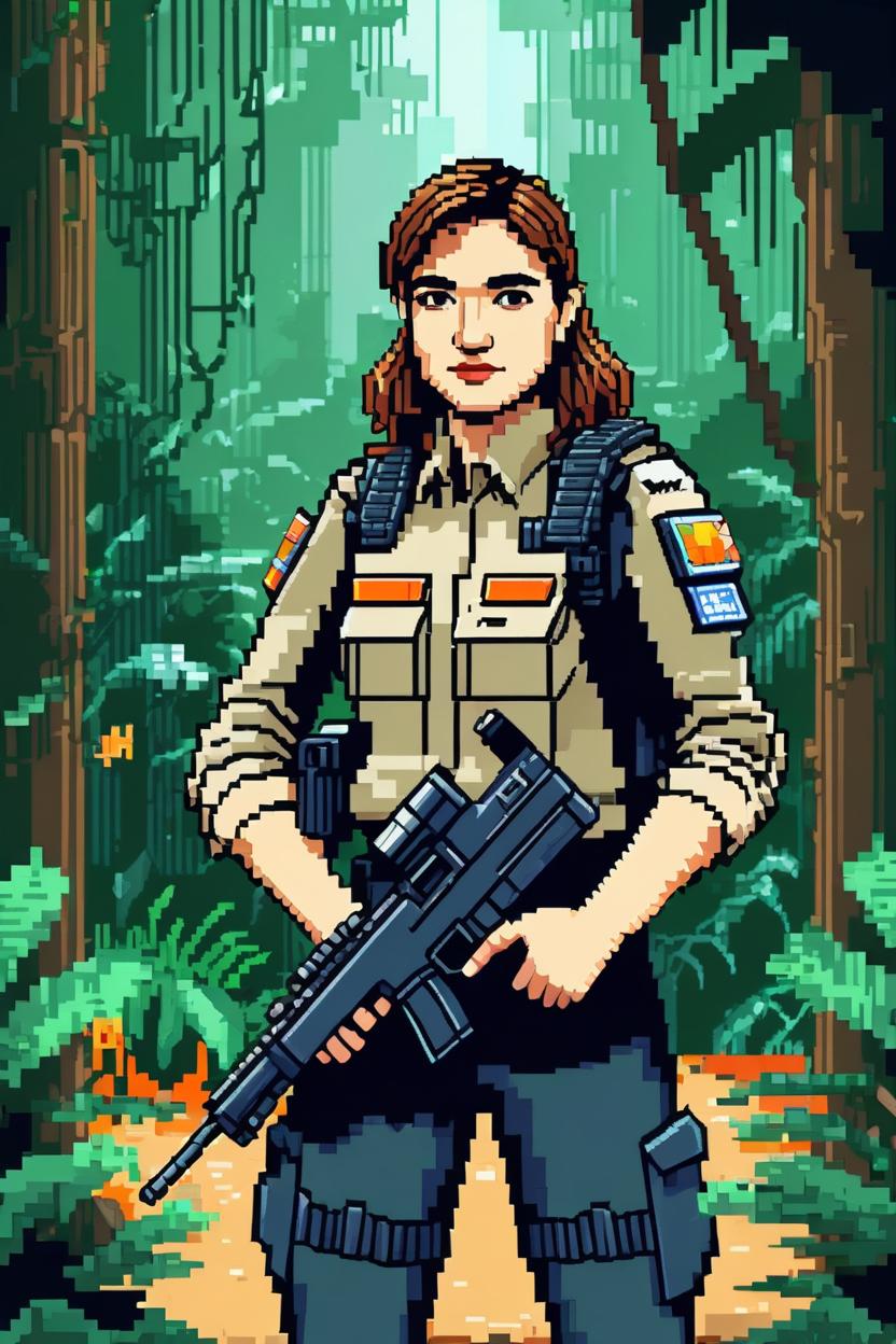 Artificial Intelligence (AI) generated image art, ..., (8 bit pixel art), in jungle, as trooper